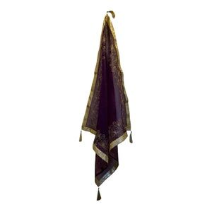 Square Hand Woven Table Cover with Beautiful Patterns and Tassels Purple/Gold